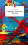 Text: „Unter dem drehenden Himmel“ von Marya Abdolahi. Farbig abstrakte Pinselstriche in Rot, Blau und Gelb.