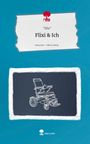 "‘Ella’ Flixi & Ich, story.one – Life is a story." Illustration eines Rollstuhls auf aquablauem Hintergrund.