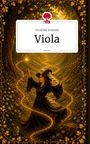 "Veronika Schmidt, Viola, story.one", Illustration einer Hexe mit Zauberstab auf funkelndem Pfad, umgeben von Blumen und Wald.