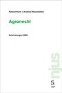 Text: "Roland Norer / Andreas Wasserfallen, Agrarrecht, Entwicklungen 2025" plus vertikales "njus Stämpfli Verlag" Logo.