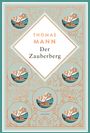 THOMAS MANN Der Zauberberg. Symmetrisches Design, Alpenlandschaft und Gebäude in Kreisen. Verschnörkelte Ornamente.