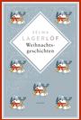 „Selma Lagerlöf, Weihnachtsgeschichten, Anaconda“. Illustration: Rentier, rote Hütte, Tannen auf blauem Hintergrund.