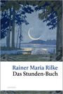 Rainer Maria Rilke, Das Stunden-Buch.  
Illustration: Wald mit Halbmond, ruhige Landschaft, Wasser und Bäume.
