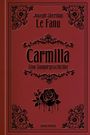 „Joseph Sheridan Le Fanu, Carmilla: Eine Vampirgeschichte, ANACONDA“. Rotes Cover mit floralen Ornamenten und Rose.