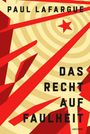 „PAUL LAFARGUE. DAS RECHT AUF FAULHEIT. ANACONDA.“ Grafik mit roten Linien und Sternen auf beigem Hintergrund.