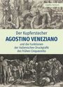 Texte über die Druckgrafik von Agostino Veneziano. Im Hintergrund historische Illustrationen mit mythologischen Szenen.