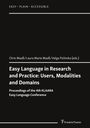 Text: EASY – PLAIN – ACCESSIBLE. Titel: "Easy Language in Research and Practice: Users, Modalities and Domains." Schwarzer Hintergrund.