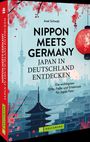 Buchtitel: "Nippon Meets Germany: Japan in Deutschland entdecken". Illustration mit Kirschblüten und japanischen Laternen.