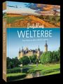 Auf dem Cover steht "Deutschlands Welterbe: Eine Reise zu allen UNESCO-Stätten". Es zeigt ein Schloss und Landschaft.