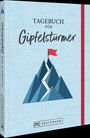 "TAGEBUCH FÜR Gipfelstürmer" steht vorne. Illustration: Berg mit Pfad und roter Flagge oben.