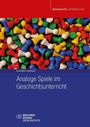 "Analoge Spiele im Geschichtsunterricht", bunte Spielfiguren, roter und blauer Hintergrund, Logo: Wochenschau.