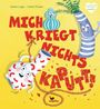 Text: MICH KRIEGT NICHTS KAPUTT! Illustration: Bunte Vasen mit fröhlichen Gesichtern auf gelbem Hintergrund.