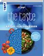 Text: "the taste", "Rätsel für Genießer", "Über 130 kulinarische Rätsel". Illustration einer Speise und Gemüse.