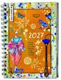 "Daphne's Diary", "2027", Wochentage in Handschrift, blumiges Design, Illustration einer Frau in einem Kleid mit Schleife.