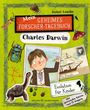 "Mein geheimes Forscher-Tagebuch: Charles Darwin. Evolution für Kinder. Mit spannenden Fakten und 25 Klappen."  
Kind mit Tieren, Pflanzen und Schiff.