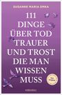 Titel: "111 Dinge über Tod, Trauer und Trost, die man wissen muss." Lila Hintergrund, fliegende Vögel.