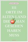 Grüner Hintergrund mit dem Text: "111 Orte im Alten Land die man gesehen haben muss". Ein Apfelbild ist vorhanden.