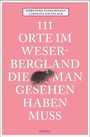 Text: "111 Orte im Weserbergland die man gesehen haben muss." Rosa Hintergrund, kleine Maus in der Mitte.