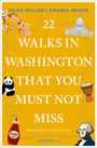 Titel: "22 Walks in Washington That You Must Not Miss". Illustrationen von Kirschblüten, Panda, Capitol.