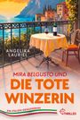 "Mira BelGusto und die tote Winzerin" von Angelika Lauriel. Aquarell mit Terrasse, Tisch, Weinflasche.