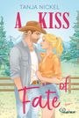 "A Kiss of Fate", Tanja Nickel. Mann mit Cowboyhut und Frau in der Natur, sie schauen sich liebevoll an. Logo: beHEARTBEAT.