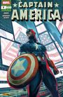 "Captain America #1. CAPTAIN AMERICA ZDARSKY SCHITI. Illustration eines Helden mit Schild vor einer urbanen Kulisse."