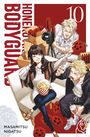 Texte: "Hone to Kare no Bodyguard", "10", "Masamitsu Nigatsu". Illustration von drei Personen, eine Frau mit Popcorn, zwei Männer mit Kameras.