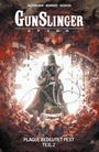 "GunSlinger Spawn, Plague bedeutet Pest Teil 2" steht auf einem Cover. Ein düsterer Revolverheld zeigt auf den Betrachter.