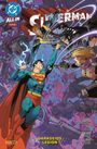 Oben links: "DC ALL IN SUPERMAN". Unten: "DARKSEIDS LEGION". Superman kämpft gegen drei Gegner im Weltraum.