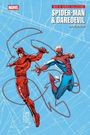 "SPIDER-MAN & DAREDEVIL" von Jenkins und Winslade. Zwei Superhelden in dynamischen Posen vor blauem Netz-Hintergrund.