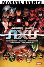 "Marvel Events: Avengers X-Men Axis" oben; Namen von fünf Künstlern darunter. Helden und Schurken darüber.