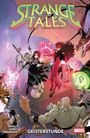 „STRANGE TALES“, „GEISTERSTUNDE“. Zwei Frauen in Magiekampf, umgeben von Kreaturen. Logo „MARVEL“ unten rechts.