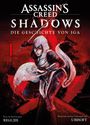 Text: "Assassin's Creed Shadows - Die Geschichte von Iga. 1. Regujie. Ubisoft." Illustration eines Assassinen mit Schwertern.