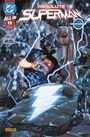 „Absolute Superman: Neue Story!“ Dynamische Szene mit Superman, umgeben von Blitzen und Trümmern.
