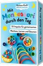 „Mit Montessori durch den Tag: 55 Impulse für gemeinsames Wachsen, Lernen und Staunen.“ Bunte Lernmaterialien auf blauem Hintergrund.