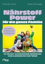 "Nährstoff Power für die ganze Familie" über einem Foto von zwei lächelnden Frauen mit Kindern und Gemüsekorb.