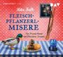 Text: "UNGEKÜRZT 7 CDs, Rita Falk, FLEISCHPFLANZERL-MISERE, Ein Provinzkrimi mit Christian Tramitz." Eine Ente, Fleischgericht, Breze, Lampe auf blau-weiß kariertem Tischtuch.