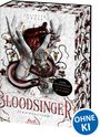 „BLOODSINGER FLAMMENSTURM“ steht in roten Buchstaben. Hände halten ein Herz, umgeben von Blumen und einer Schlange.