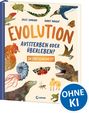 "Evolution: Aussterben oder Überleben? Du entscheidest!" Verschiedene Tiere, Logo unten links, runder Sticker "OHNE KI".