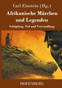 "Afrikanische Märchen und Legenden" zeigt ein Krokodil, einen Speerträger und ein Gesicht vor orangefarbenem Hintergrund.