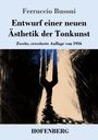 "Entwurf einer neuen Ästhetik der Tonkunst" von Ferruccio Busoni, 1916. Illustration in Schwarz und Blau mit abstrakten Formen.