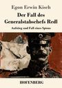 Titel: "Der Fall des Generalstabschefs Redl" von Egon Erwin Kisch. Darunter ein gezeichneter Soldat vor einem roten Hintergrund.
