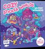 Text: "COZY STICKER WORLDS", "WHIMSY WONDERS", "MIT ÜBER 400 STICKERN". Eine bunte, verspielte Illustration eines großen Baumhauses mit Tieren und märchenhaften Elementen.