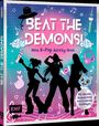 "BEAT THE DEMONS! Mein K-Pop Activity-Buch. Mit Rätseln, Ausmalseiten und kreativen Challenges." Drei tanzende Silhouetten.