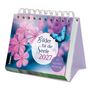 "Bilder für die Seele 2027", "Ein Augenblick Besinnung". Lila-Blumen und ein blauer Schmetterling, Tischkalender.