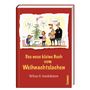 "Das neue kleine Buch vom Weihnachtslachen. Witze & Anekdoten." Illustration: Familie mit Weihnachtsbaum, spricht über Geschenke.