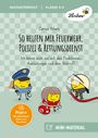 Titel: "So helfen mir Feuerwehr, Polizei & Rettungsdienst." Illustration: Figuren in Uniformen.