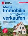 „Meine Immobilie erfolgreich verkaufen“ in großen blauen Buchstaben. Ein Einfamilienhaus mit rotem Dach vor blauem Himmel.