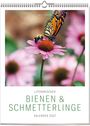 "Literarischer Bienen & Schmetterlinge Kalender 2027". Schmetterling und Biene auf rosa Blume vor verschwommenem Hintergrund.