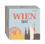 Text „WIEN QUIZ“ und „ars vivendi“. Silhouetten von Wiener Sehenswürdigkeiten, darunter ein Riesenrad.